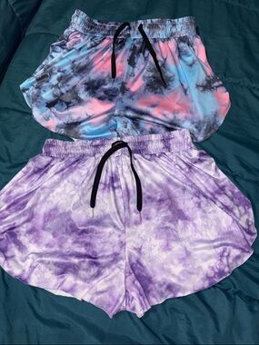 Tie-Dye Running Shorts - Purple & Cotton Candy Colored - Size L